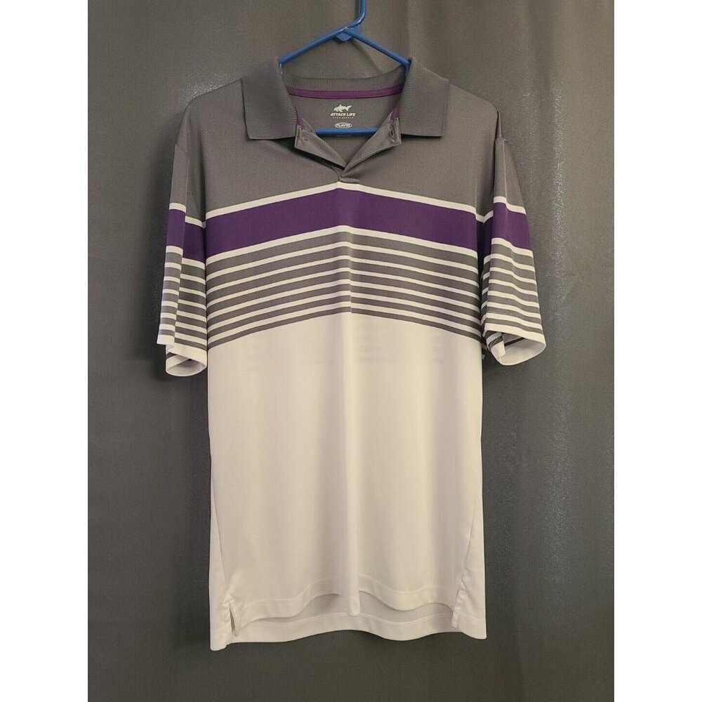 Greg Norman Men's Large Grey Purple White Attack Life Golf Polo